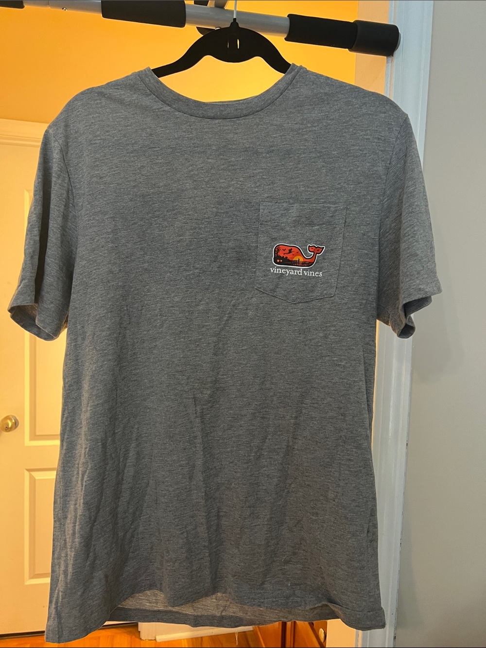 Vineyard Vines Gray Short Sleeve Pocket Tee with Red Whale